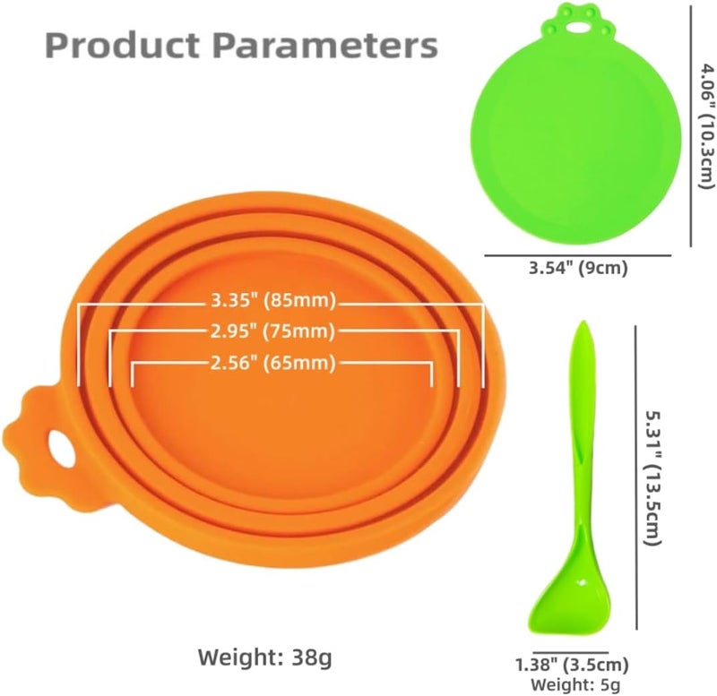MoPawKT - Silicone Cat Dog Food Can Covers Lids, 3 Inner Diameters 2.6”/3”/3.4” Fit 3-15 oz Standard Cat Dog Food Cans/Tins, Multi-Size Canned Covers, BPA Free, Reusable(box set of 2 lids+1 spoon) - Image 2